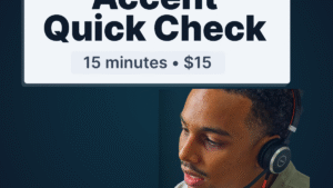 Square Accent Quick Check cover with headline and “15 minutes • $15” quick diagnostic for new students
